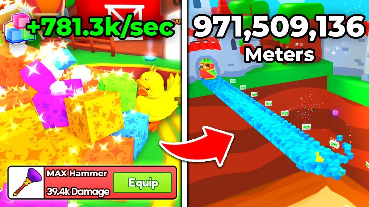 Build a Bridge Together overview of bridge islands, block piles, and progression HUD across the Roblox map